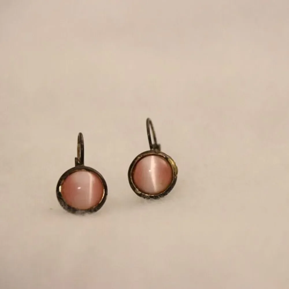 Domed round pink cat eye vintage drop earrings